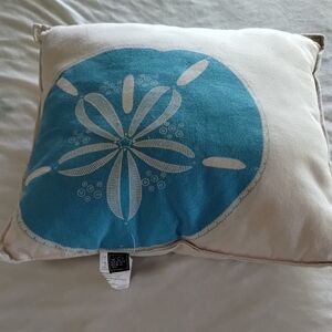 Blue Turquoise Sand dollar Square Decorative Pillow With Cream Background